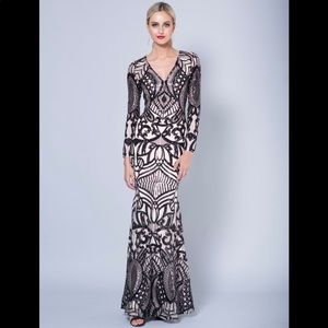 Diamond Long Sleeve Pattern Sequin Gown